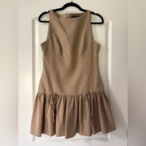 Zara drop waist tan dress with bow detail